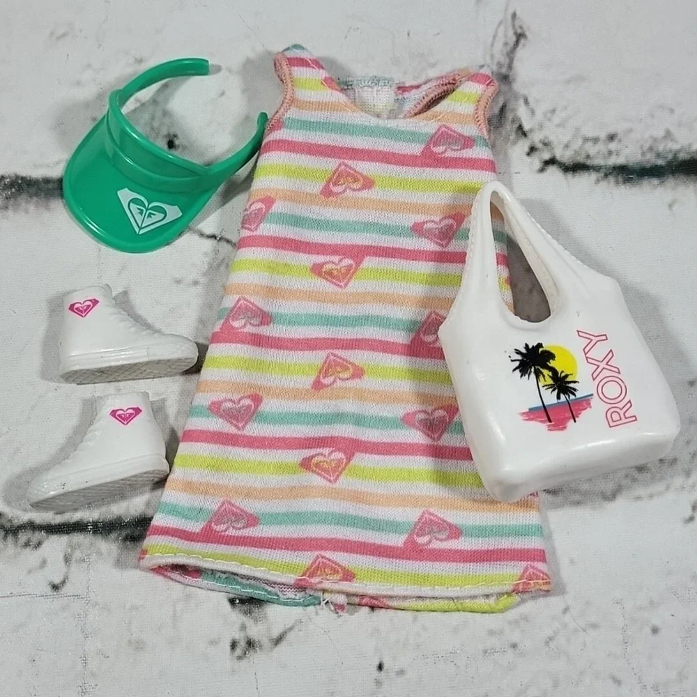 Barbie‎ Fashion Pack Roxy Brand Clothes Outfit Lot Dress Visor Hat Shoes Bag